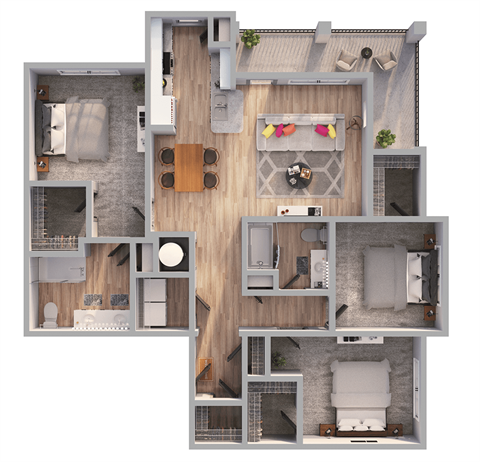 Floor plan for 3 beds, 2 baths, 1535 sqft